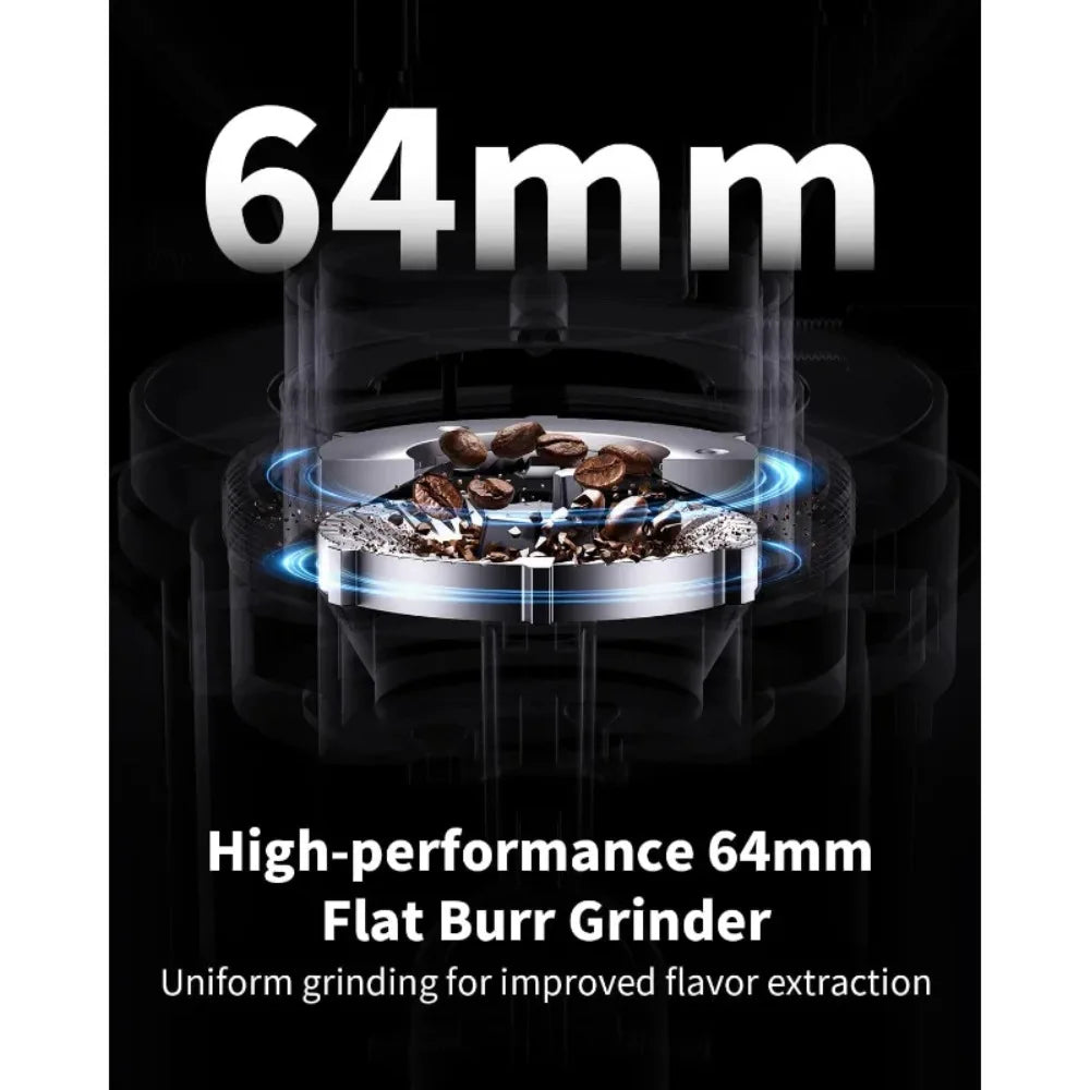 64mm Coffee Grinder with 100 Grind Settings and All-Metal Chamber,