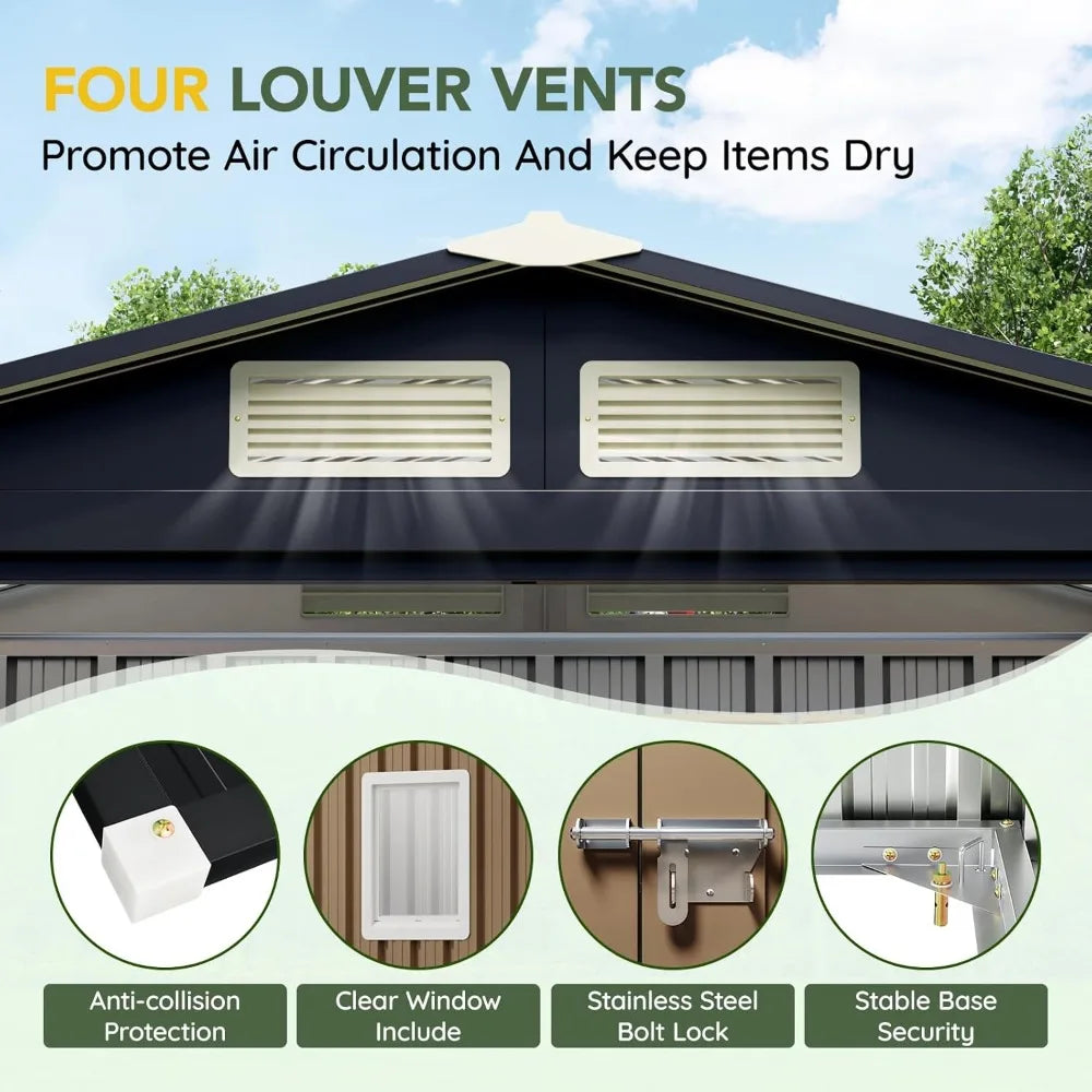 8x6FT Outdoor Steel Storage Shed with Lockable Doors, Weather-Resistant Met