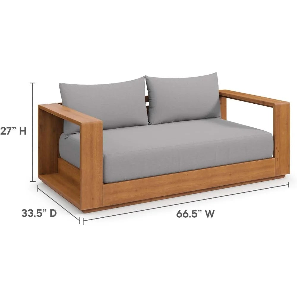 Acacia Wood Outdoor Loveseat in  Patio Natural Light Gray with Weather-Resistant Cushions