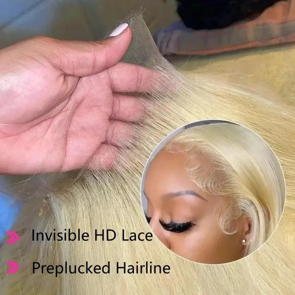 Blonde  Lace Front Wig 100% Human Hair  Density Straight  Frontal Wigs