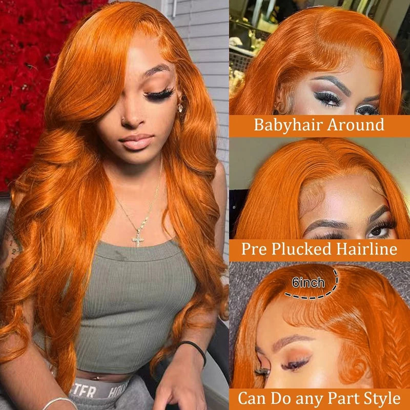 Ginger Orange Body Wave 13x6 Transparent Lace Front Wig Human Hair