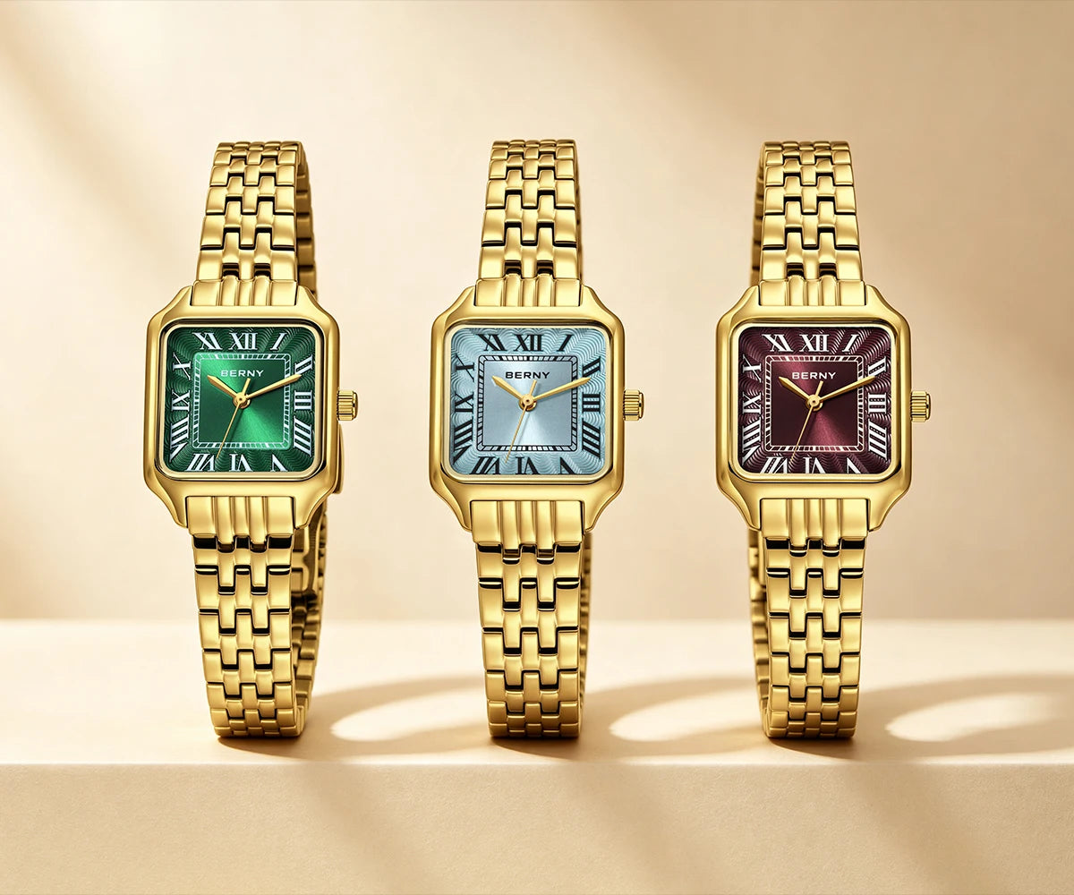 BERNY Square Women Watch Gold Quartz Fashion Exquisite Roman Luxury Small Women's Watch Jewelry Bracelet Women Watches