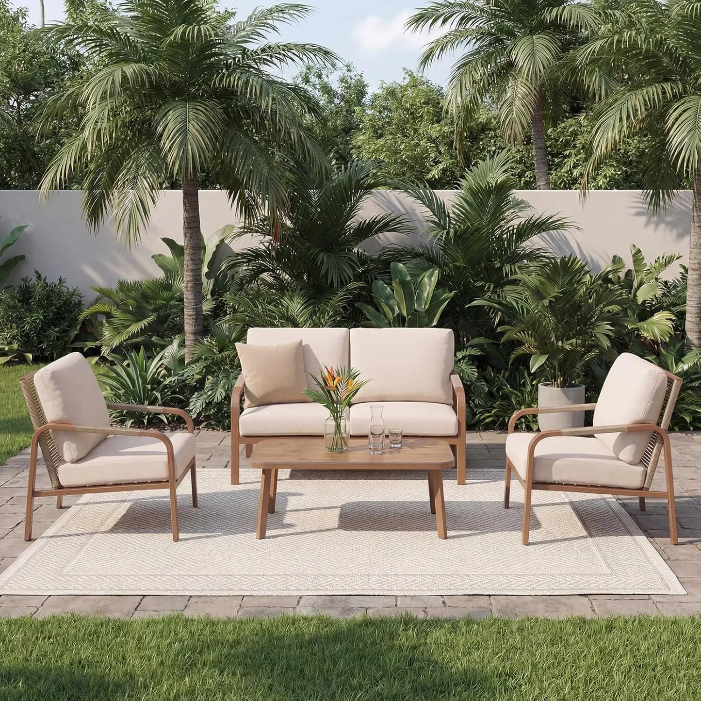 Aluminum Patio Furniture Set, 4 Pieces Outdoor Patio Furniture with Coffee Table Set,
