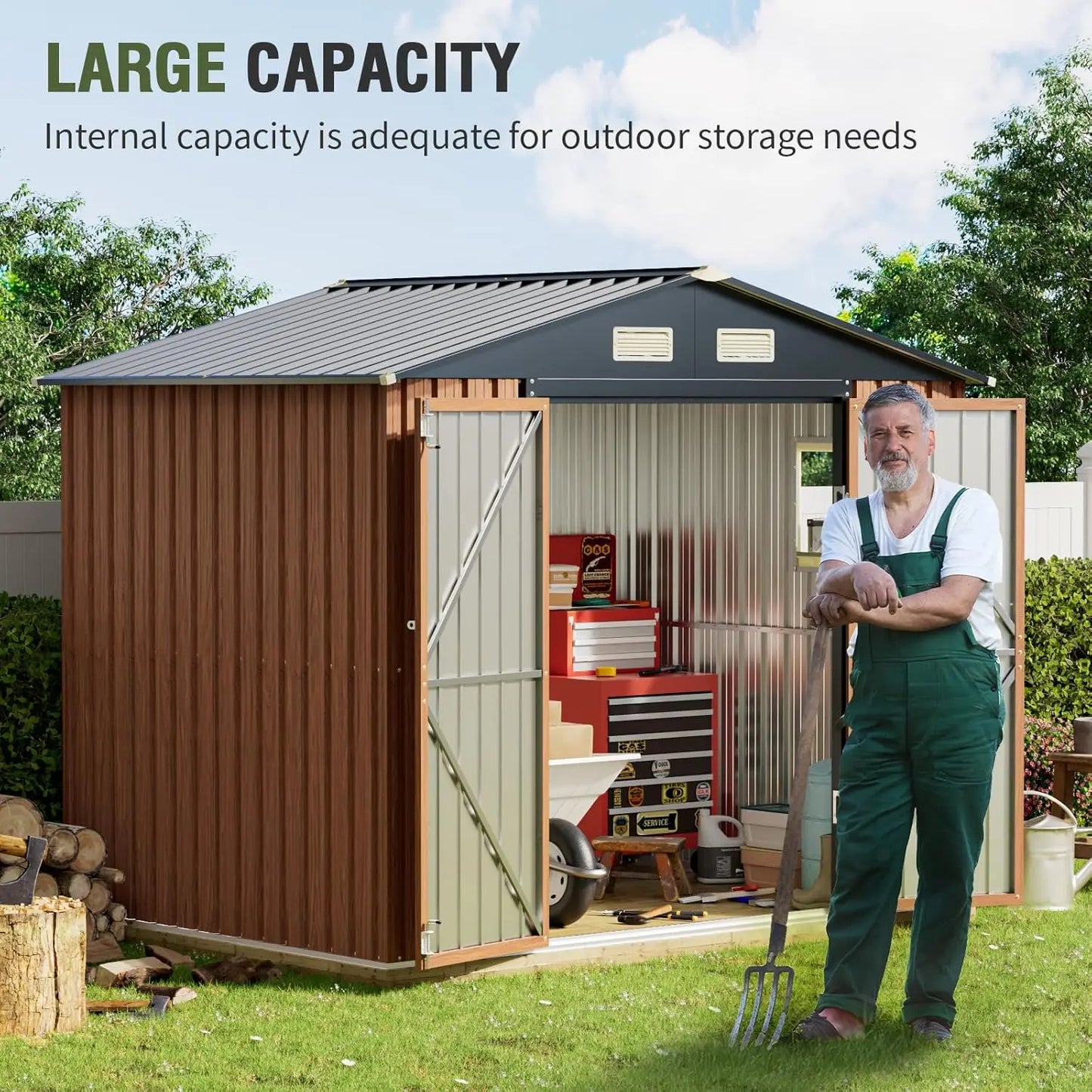 8x6 Ft Outdoor Storage Shed with, Lockable Window Steel Tool Shed