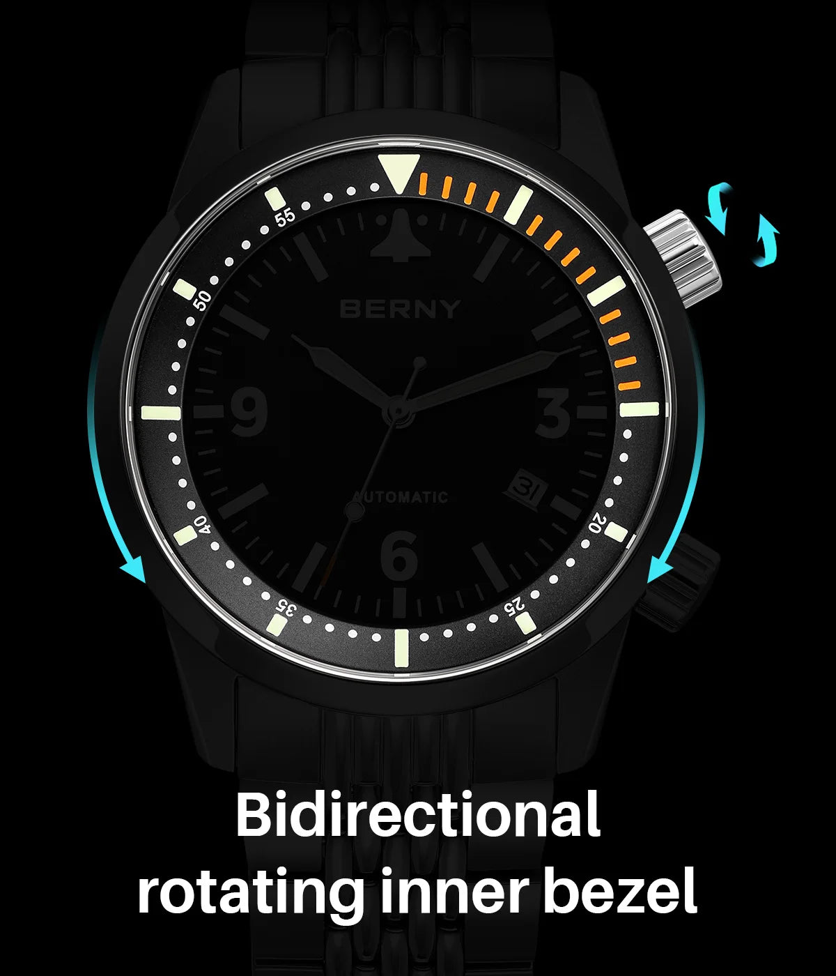 BERNY 20ATM Automatic Men's Diving Watches Top Luminous Sapphire AR Coated Diver Watches