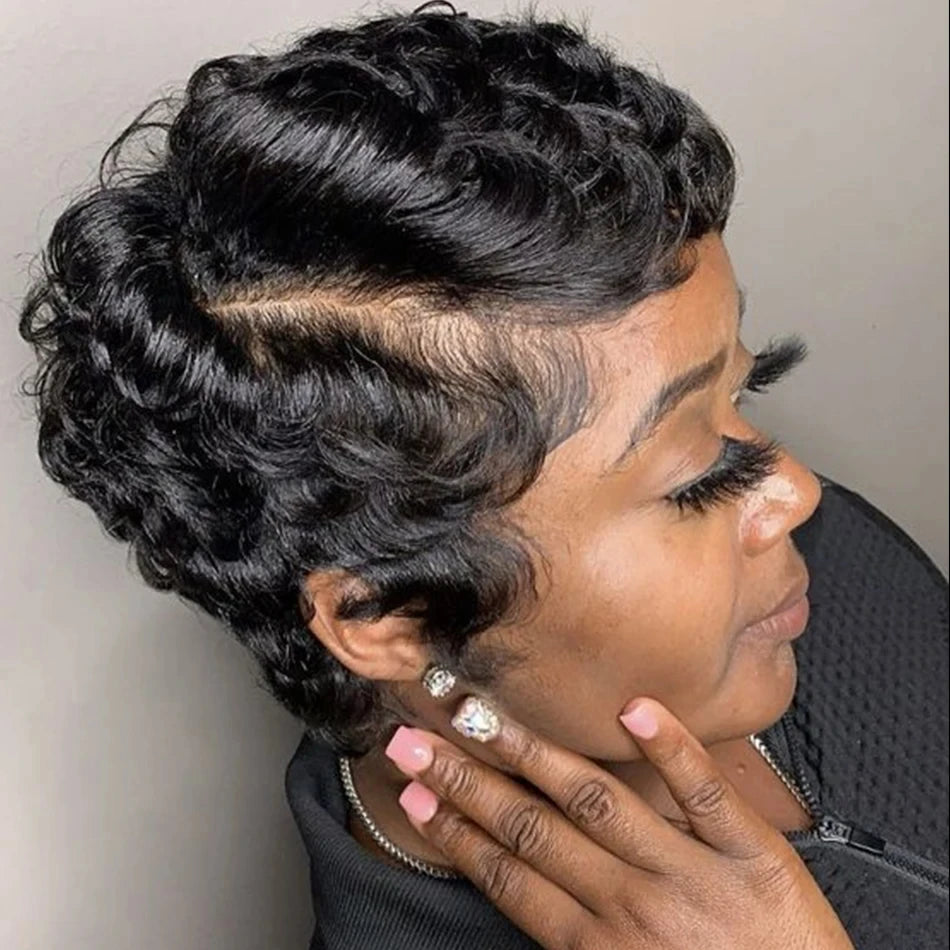 613 Blonde Pixie Cut Short Bob Loose Wave 100% Human Hair Wig Chocolate Brown