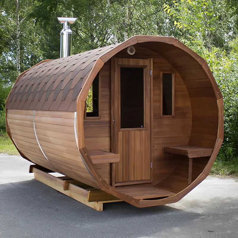 Wholesale barrel sauna wooden door 6 people homemade steam