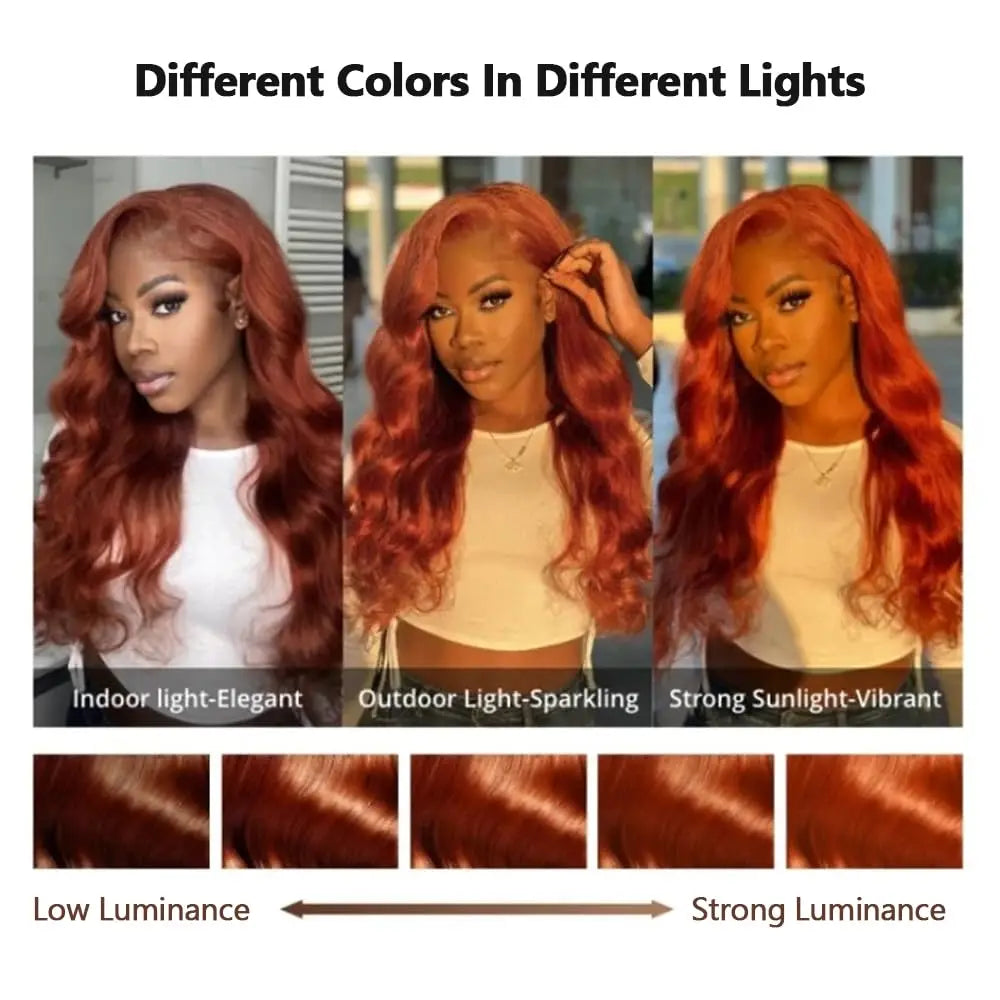 Ginger Orange36 Inch L ace Front Wigs Human Hair Body Wave