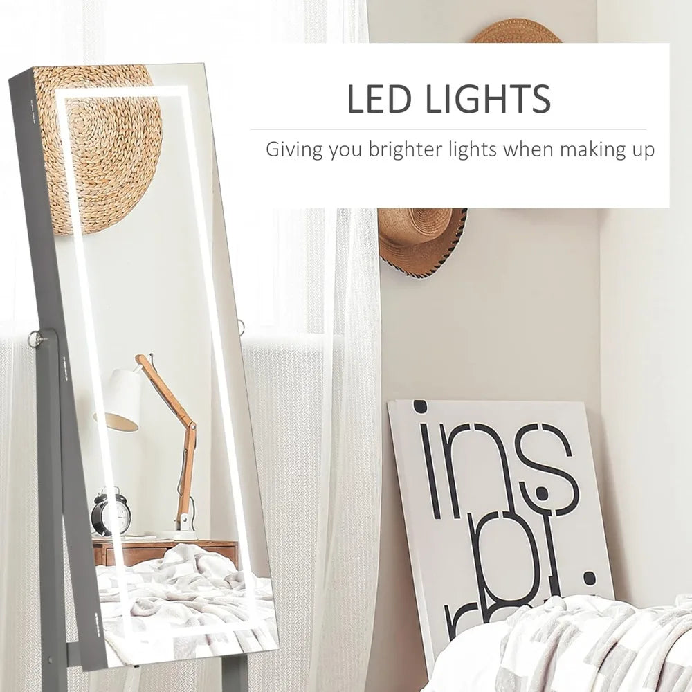 Floor standing jewelry cabinet with led light, lockable jewelry organizer