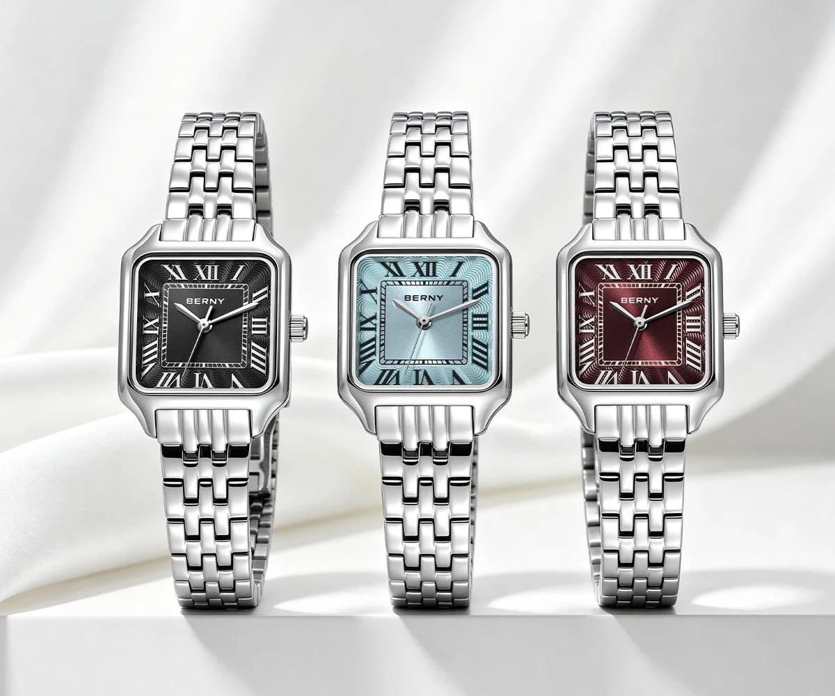 BERNY Square Ladies Watch Quartz Fashion and Exquisite Watch Woman Numeral Small Women's Waterproof New Jewelry Bracelet Women Watch