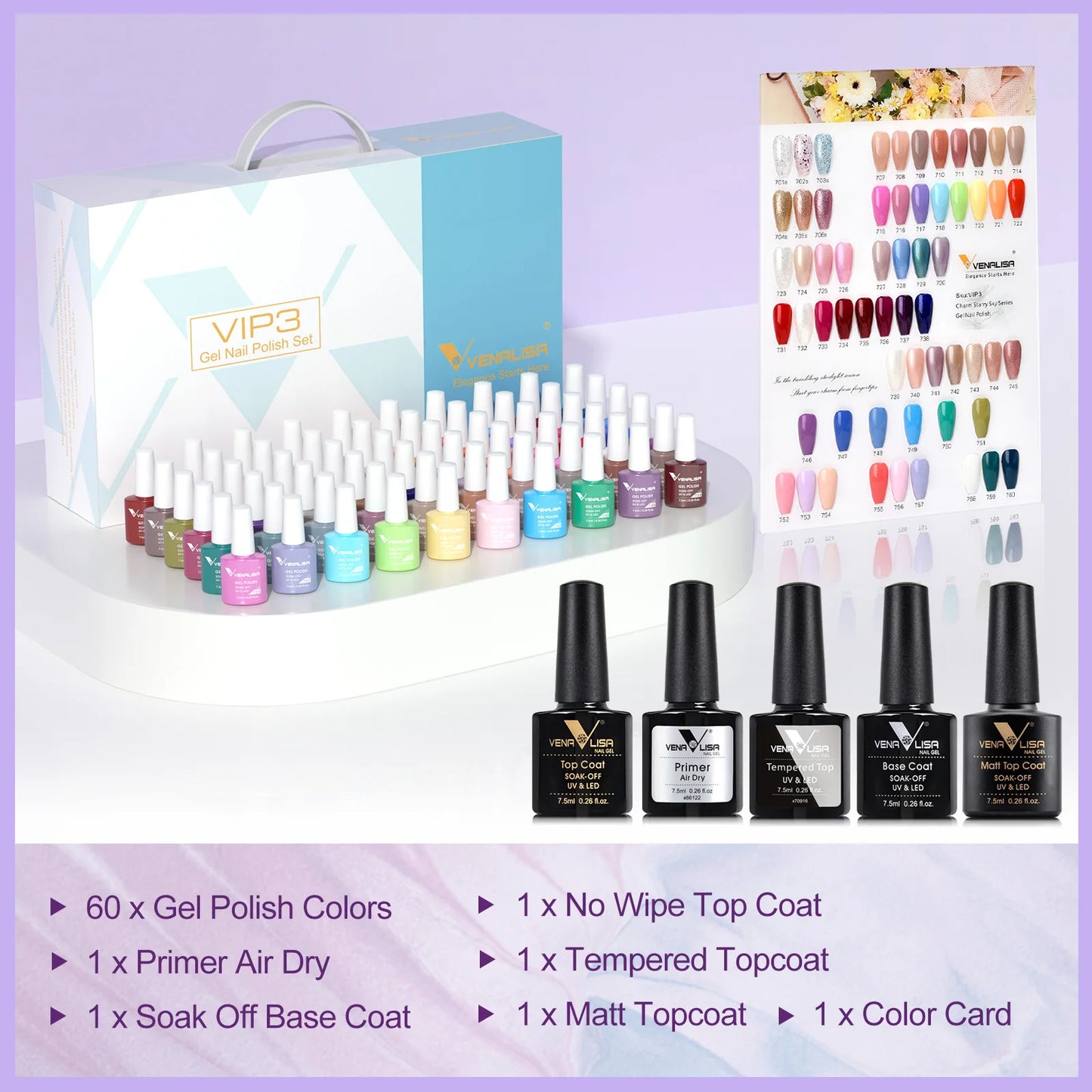 VIP5 Kit Nail Gel Polish HEMA FREE Full Coverage 36/60 Color Gel