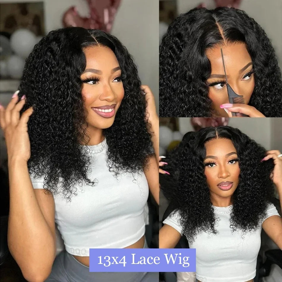 Curly Bob Wig 13x4 Lace Front Human Hair Deep Wave Closure Wig