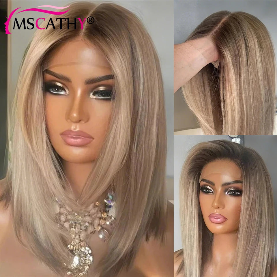 Ash Warm Blonde 13x4 Lace Front Bob Wig Glueless Short Bob Brazilian Human Hair