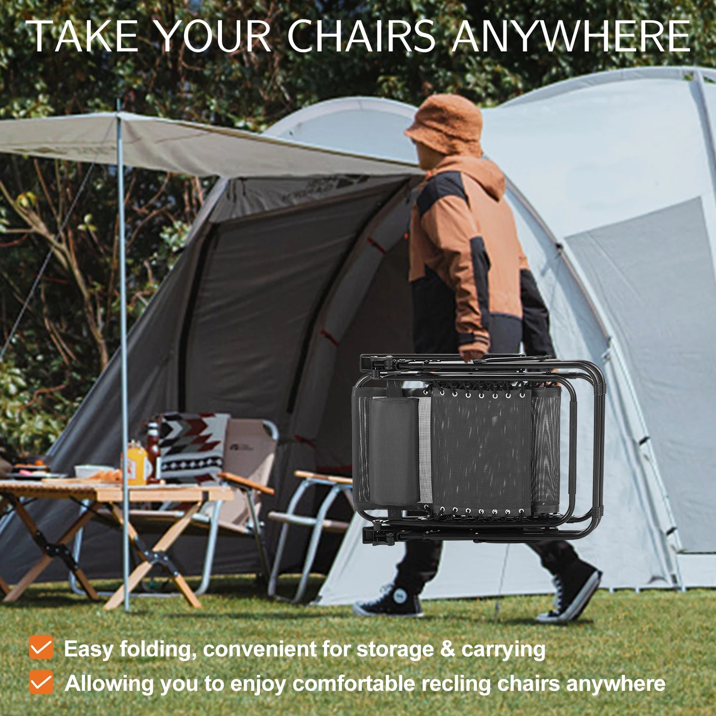 Zero Gravity Set of 2 Portable Recliner Camping Patio Out door