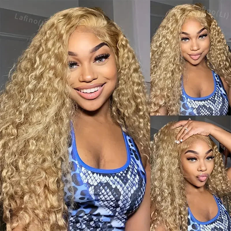 Honey Blonde Human Hair Wig Curly Wigs