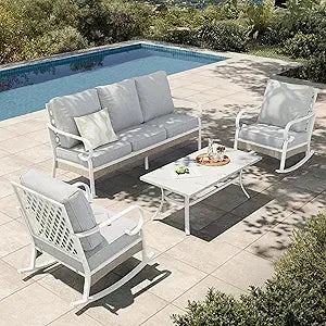 4-Piece Patio Furniture Set with Metal & Rattan Design,