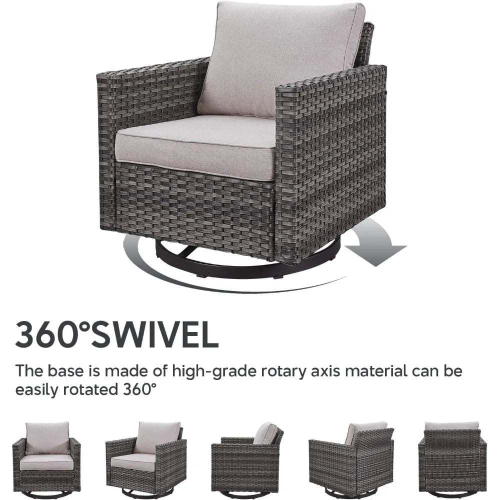 Outdoor Swivel Rocker Chairs Set of 4 with Fire Pit Table