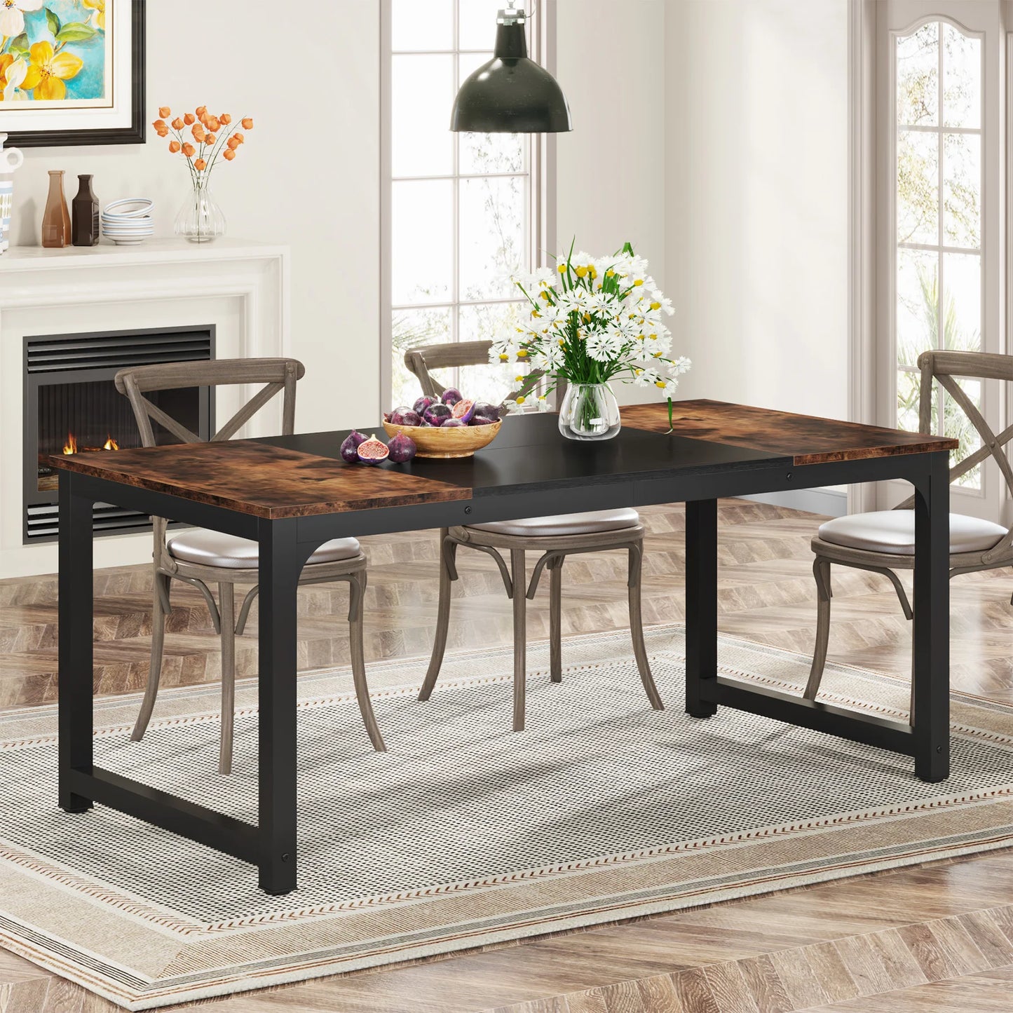 Dining Table, Industrial Kitchen Table for 6-8 Person,