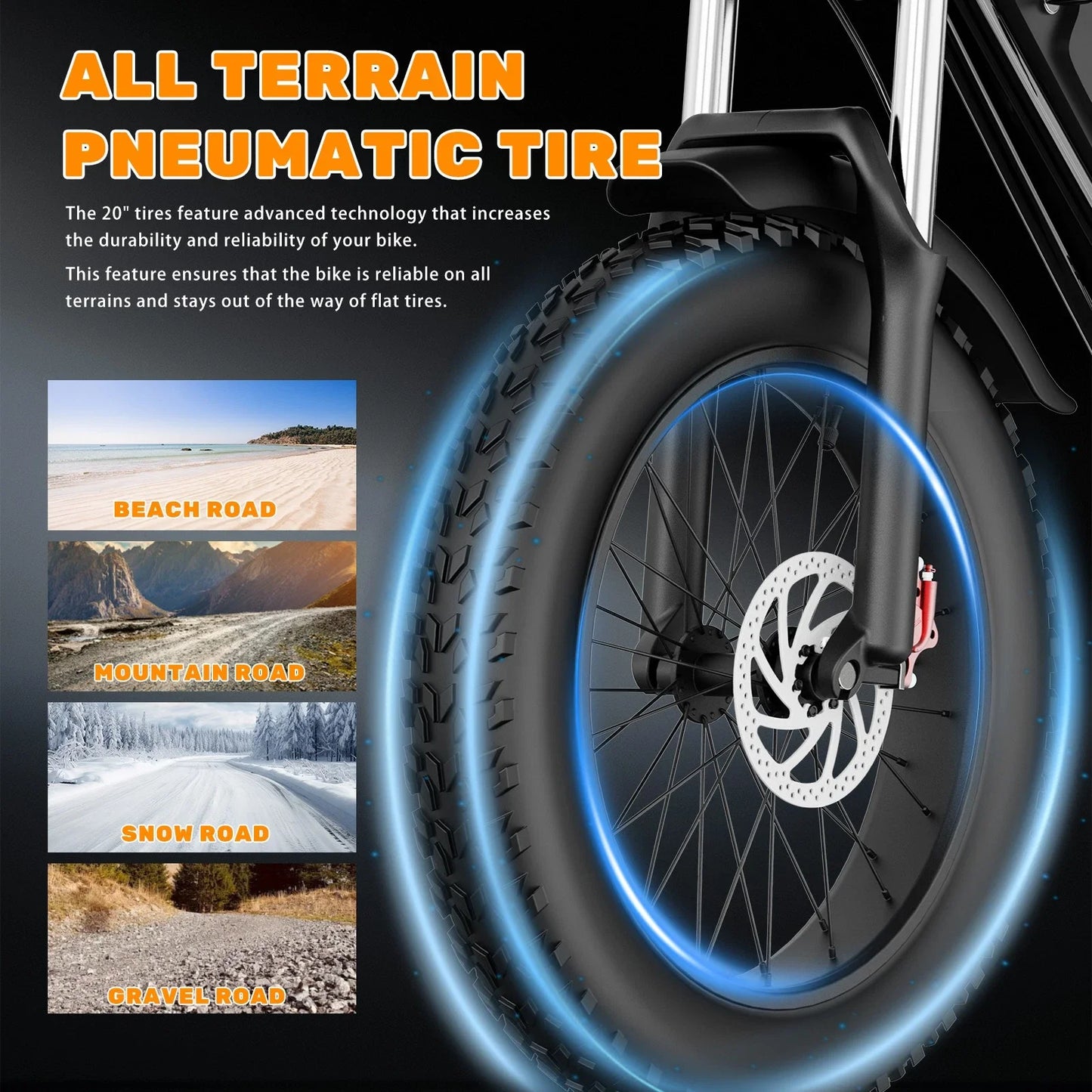 Electric Bike for Adults Removable Battery 20" All Terrain