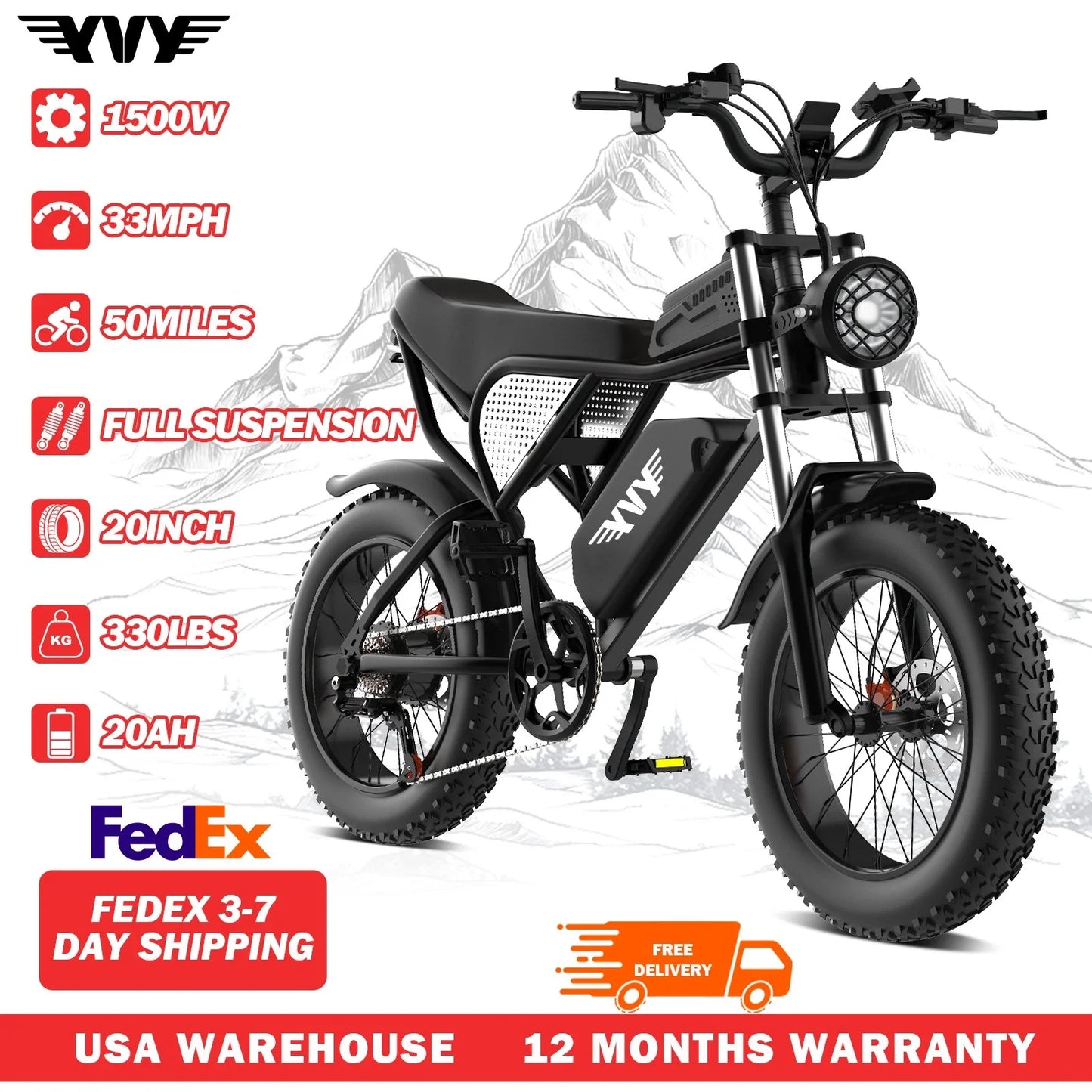 Electric Bike for Adults Removable Battery 20" All Terrain