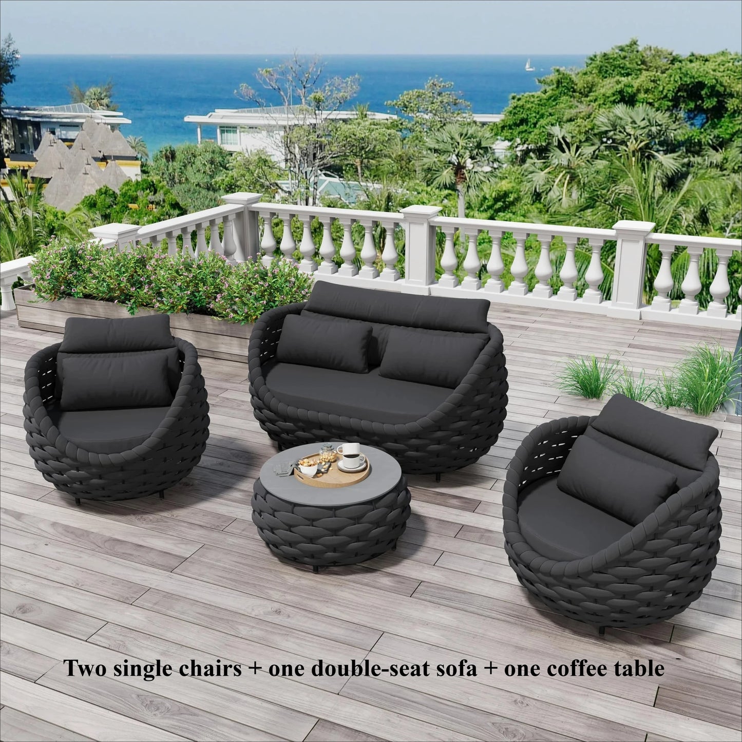 Woven Rope Patio Chair Set Aluminum Outdoor Furniture 2 Piece