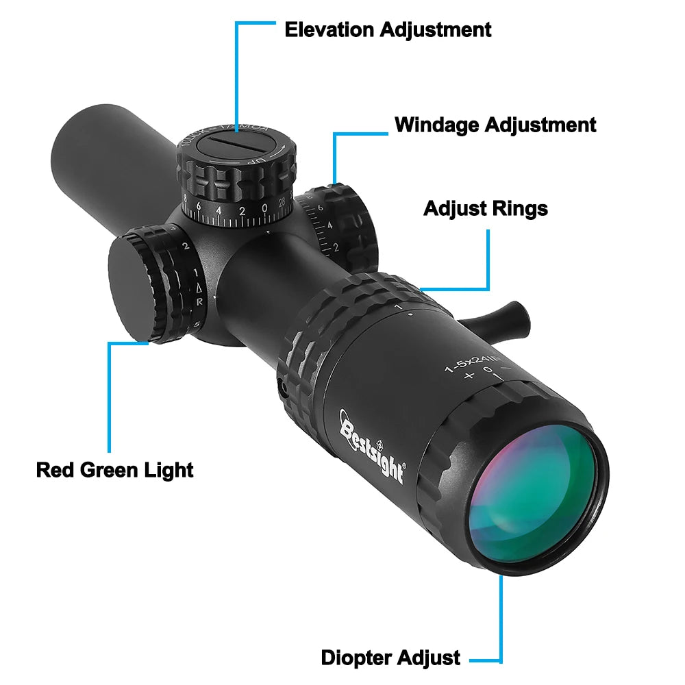 1-5X24 Tactical Optical Rifle Scope Red and Green Illuminated Reticle