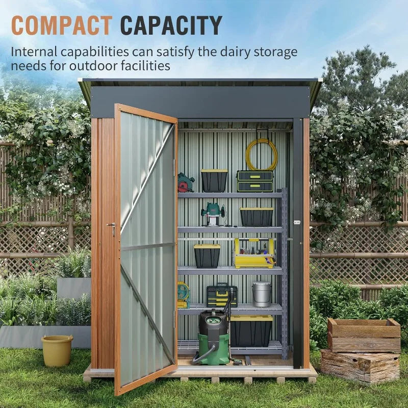 5x3 Ft Storage Shed, Outdoor Metal Shed With Lock, Small Lean To Shed,