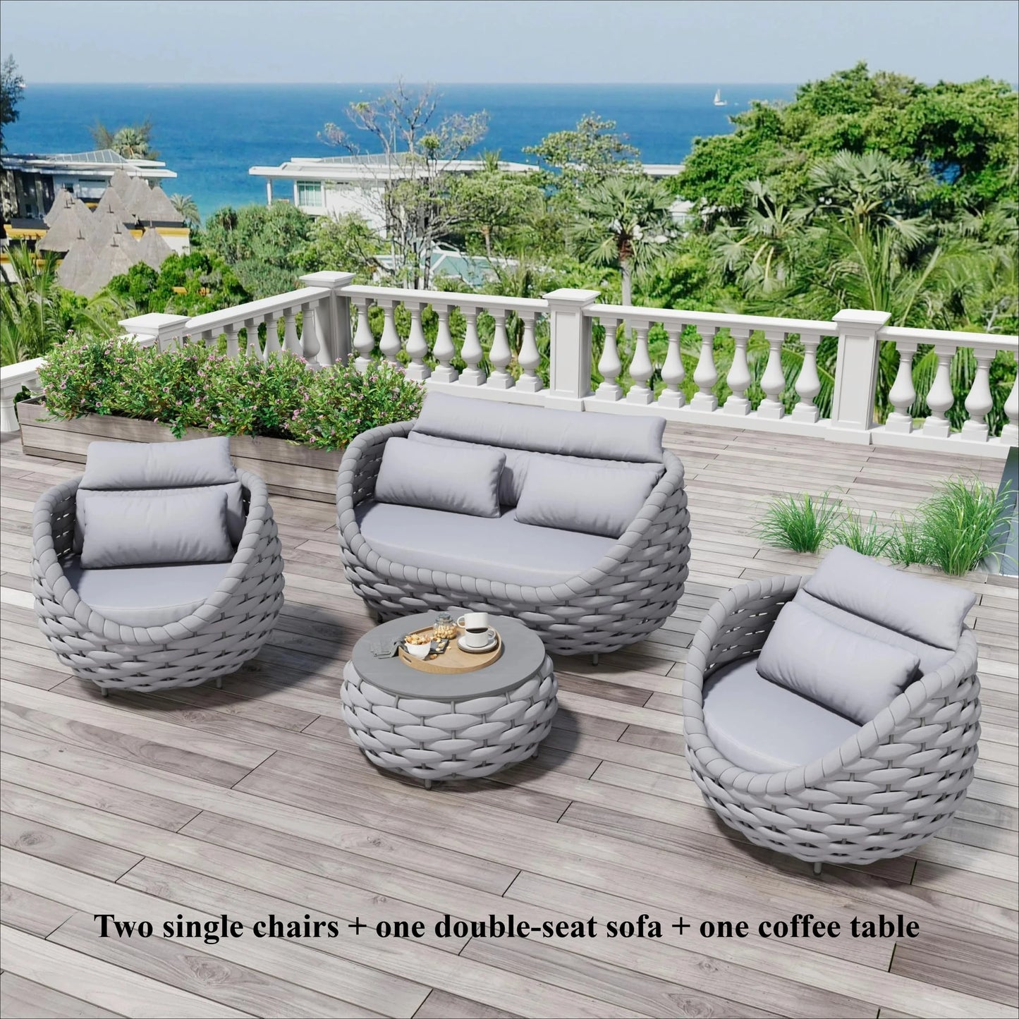 Woven Rope Patio Chair Set Aluminum Outdoor Furniture 2 Piece