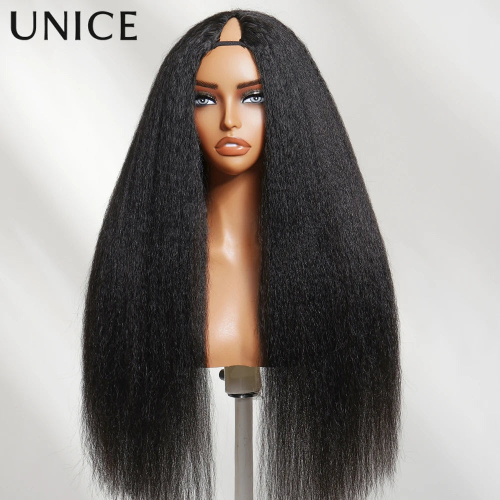 Straight V Part Wig 100% Human Hair Clip-In U Part Wig Beginner Friendly Glueless