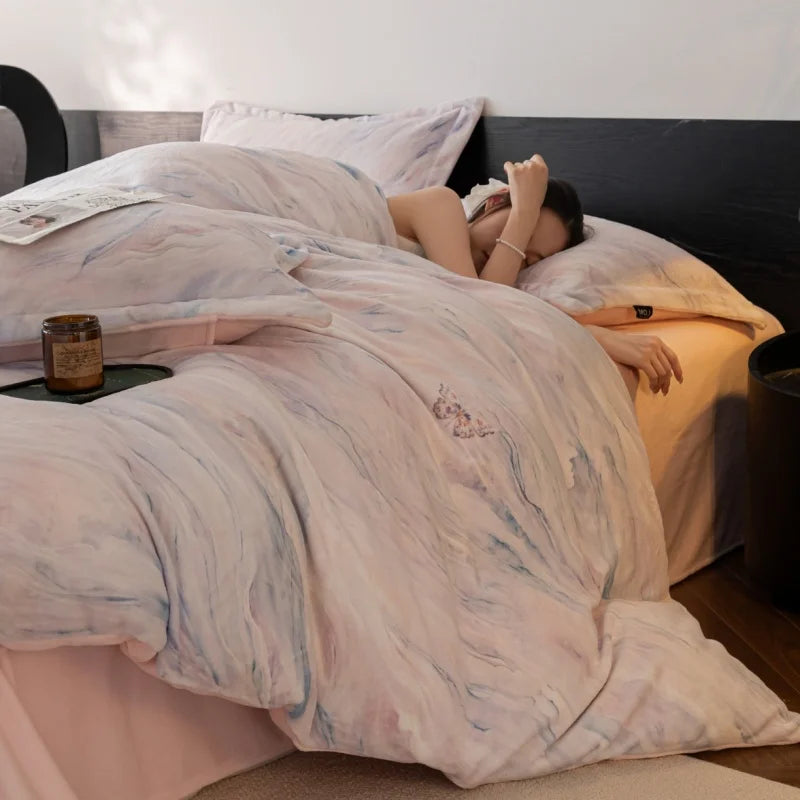 Warmth Milk Velvet Bedding Set,  Digital Print Duvet Cove