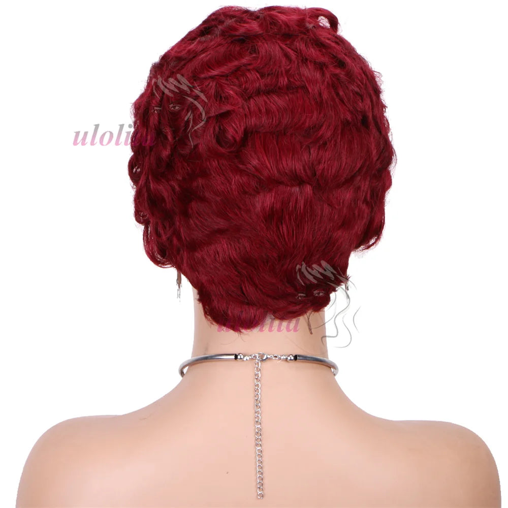613 Blonde Pixie Cut Short Bob Loose Wave 100% Human Hair Wig Chocolate Brown