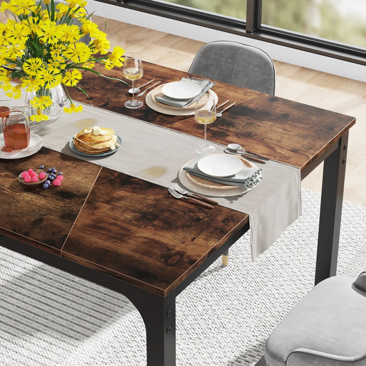 Dining Table, Industrial Kitchen Table for 6-8 Person,