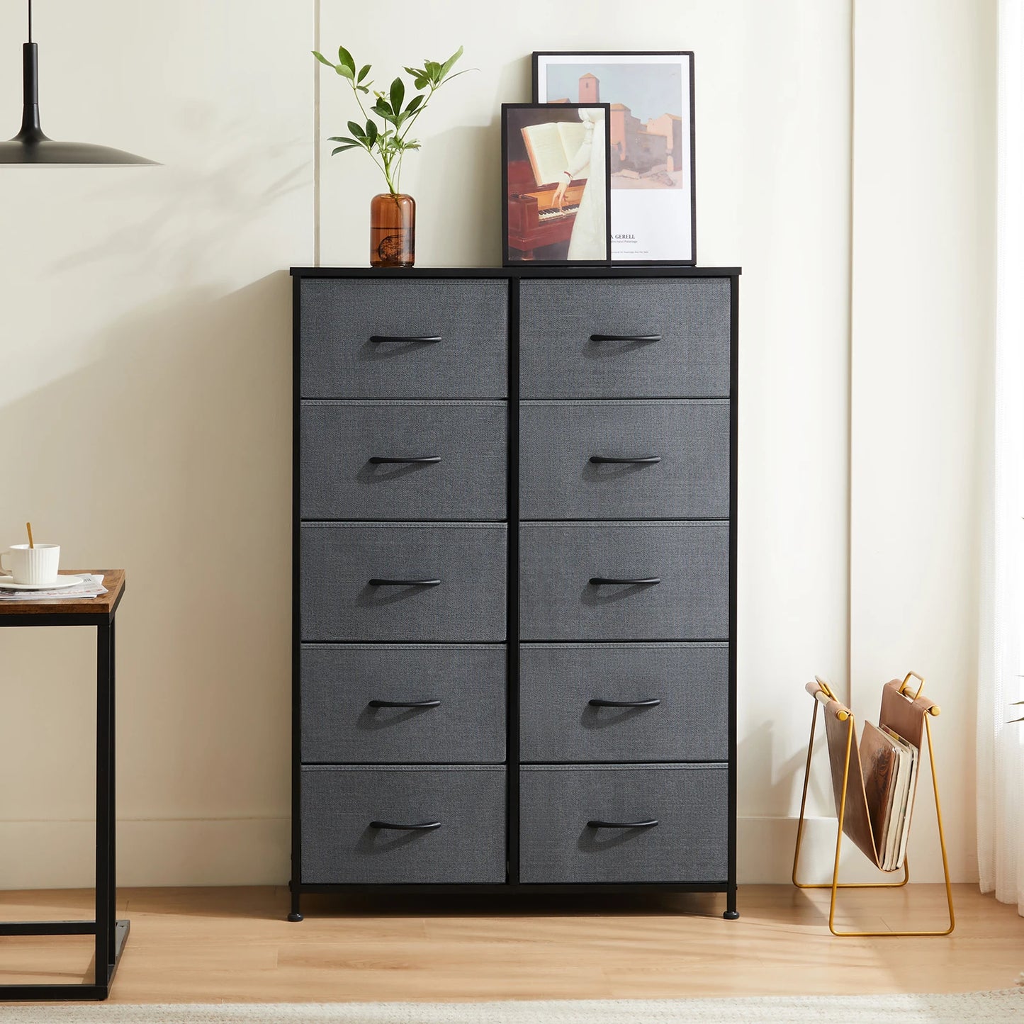 Bedside Table For Bedroom With 10 Fabric Drawers Nightstand Storage