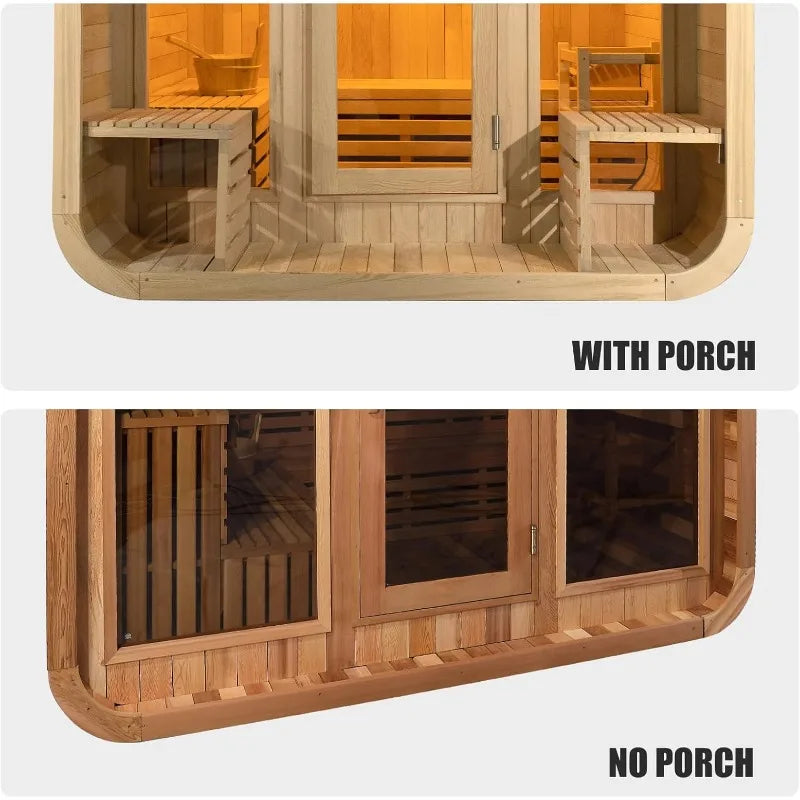 Wood Stove Steam Sauna with Red Light Therapy for 4-10 Person, Hemlock & Cedar