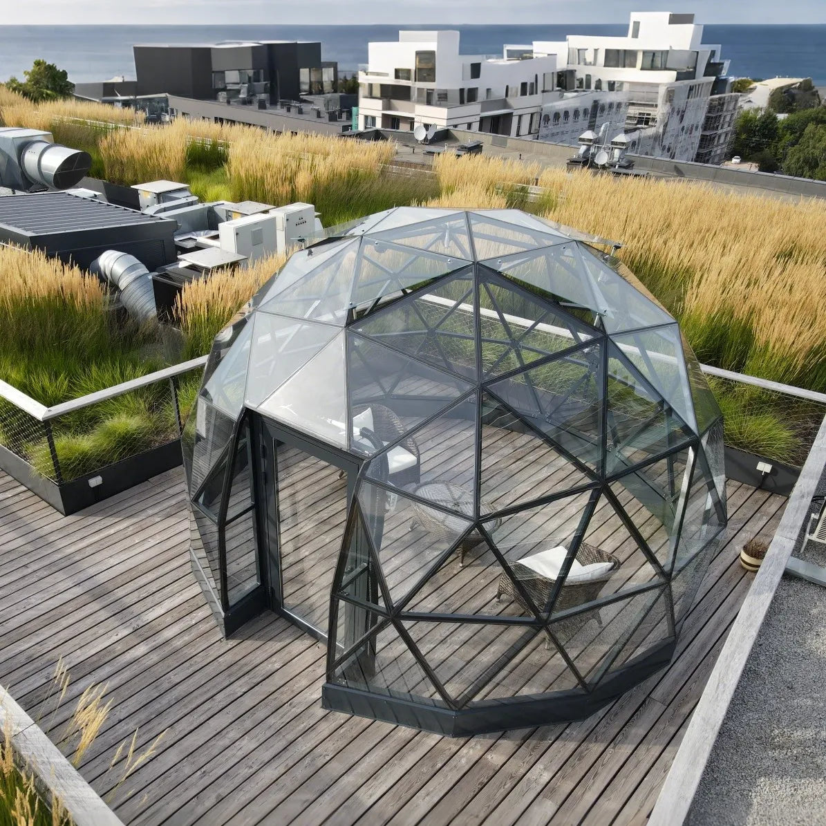 High Quality Modern Prefab Dome Summer House Greenhouse with Aluminum Metal Frame Low Cost Agriculture Structure Green House