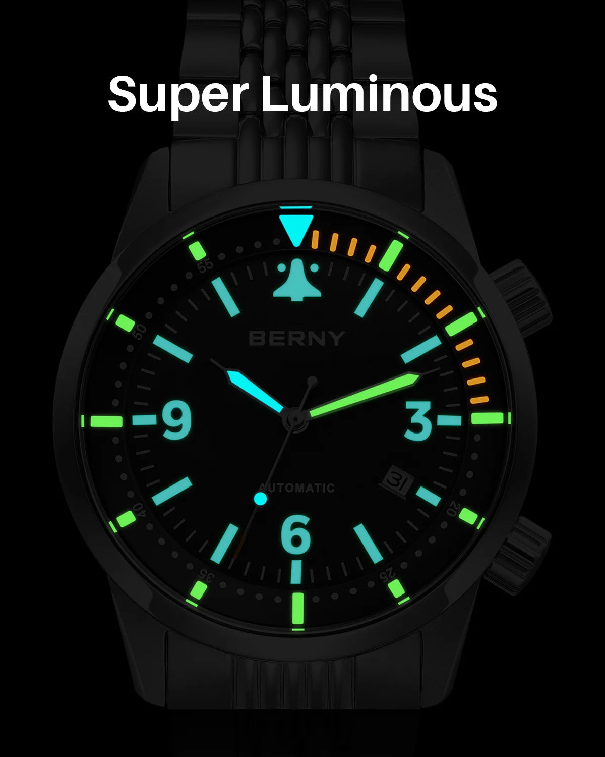 BERNY 20ATM Automatic Men's Diving Watches Top Luminous Sapphire AR Coated Diver Watches