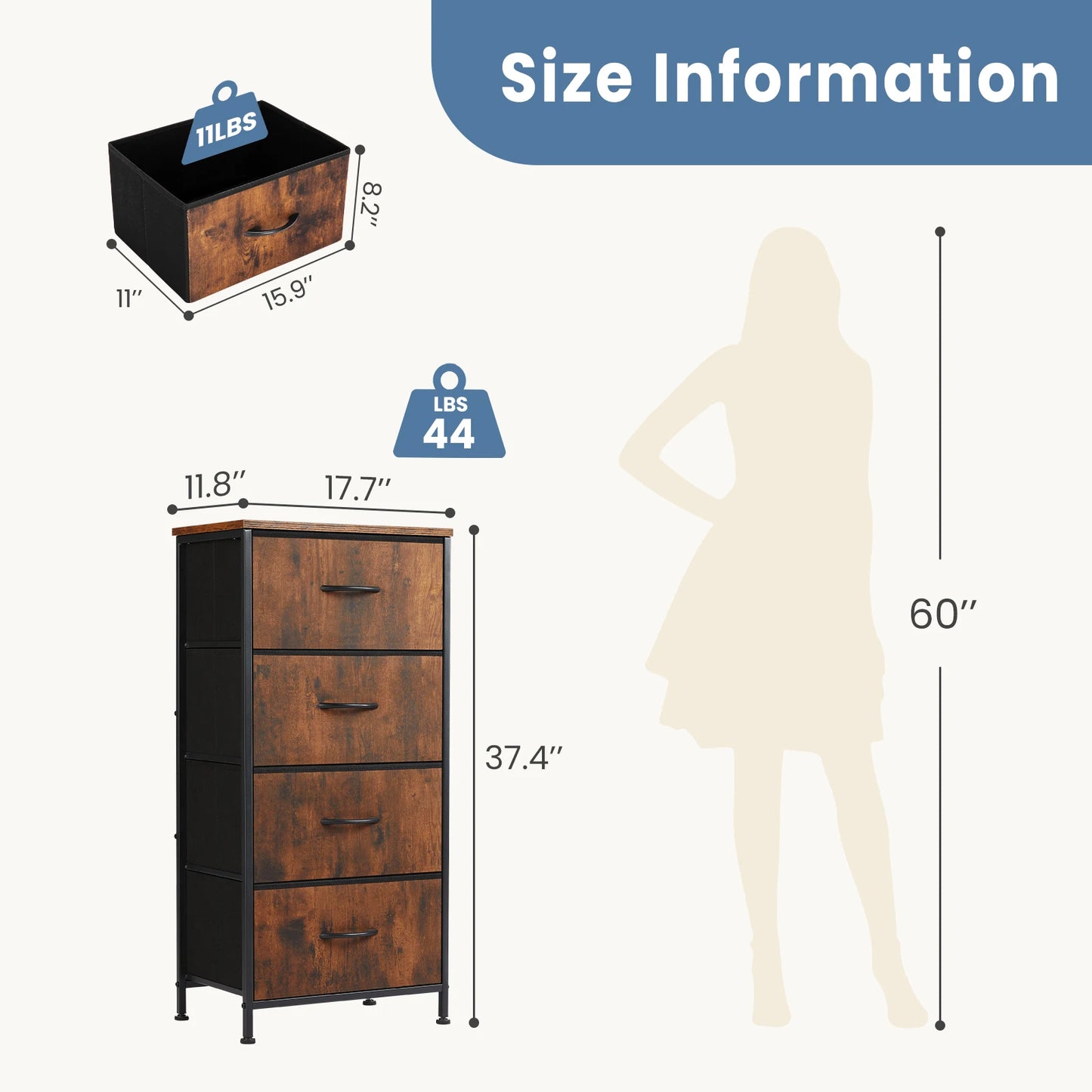 Dresser For Bedroom With 4 Fabric Drawers Nightstand Wardrobe