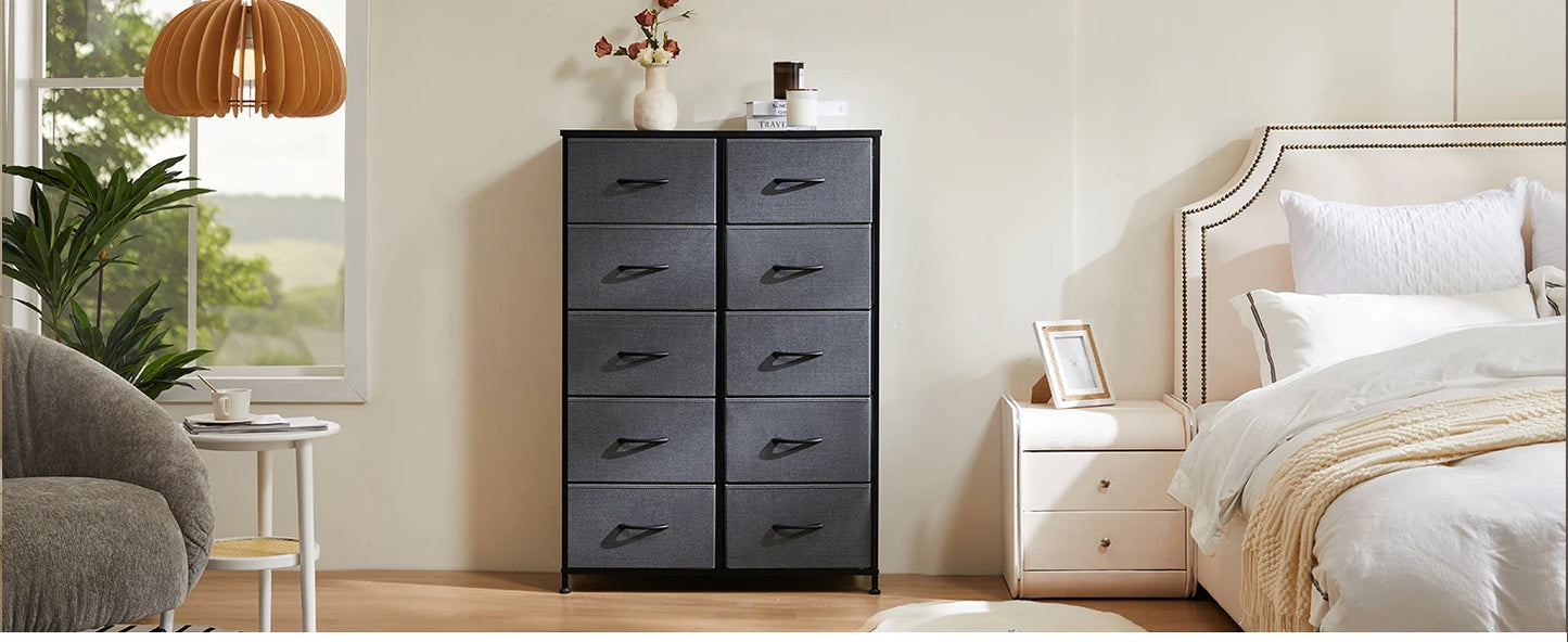 Bedside Table For Bedroom With 10 Fabric Drawers Nightstand Storage