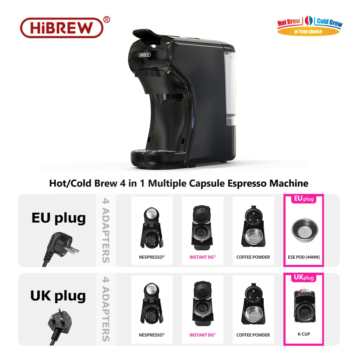 Coffee Machine 19 Bar 4in1 Hot & Cold Multiple Capsule Espresso