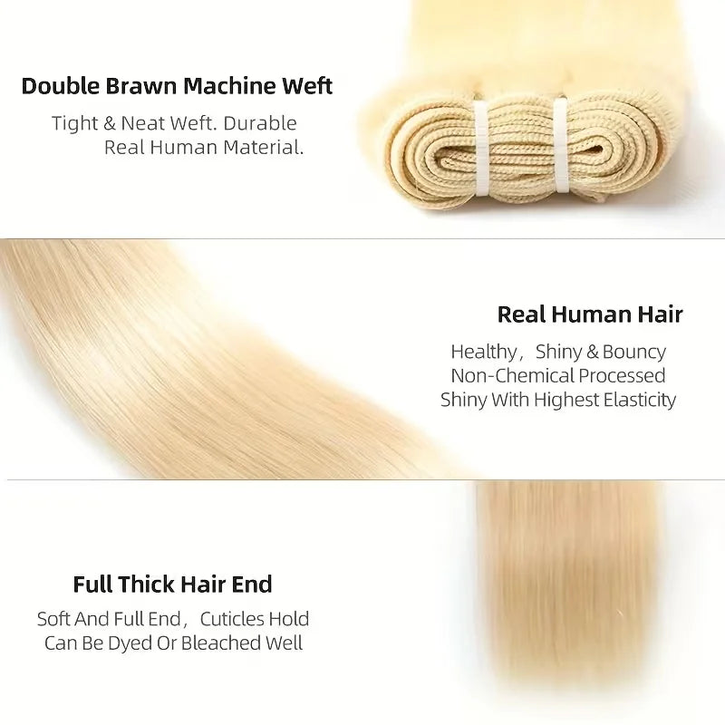 Straight 613 Blonde Color1/3/4 Brazilin an Hair Bundles Sight Weave Remy Human Hair Wig