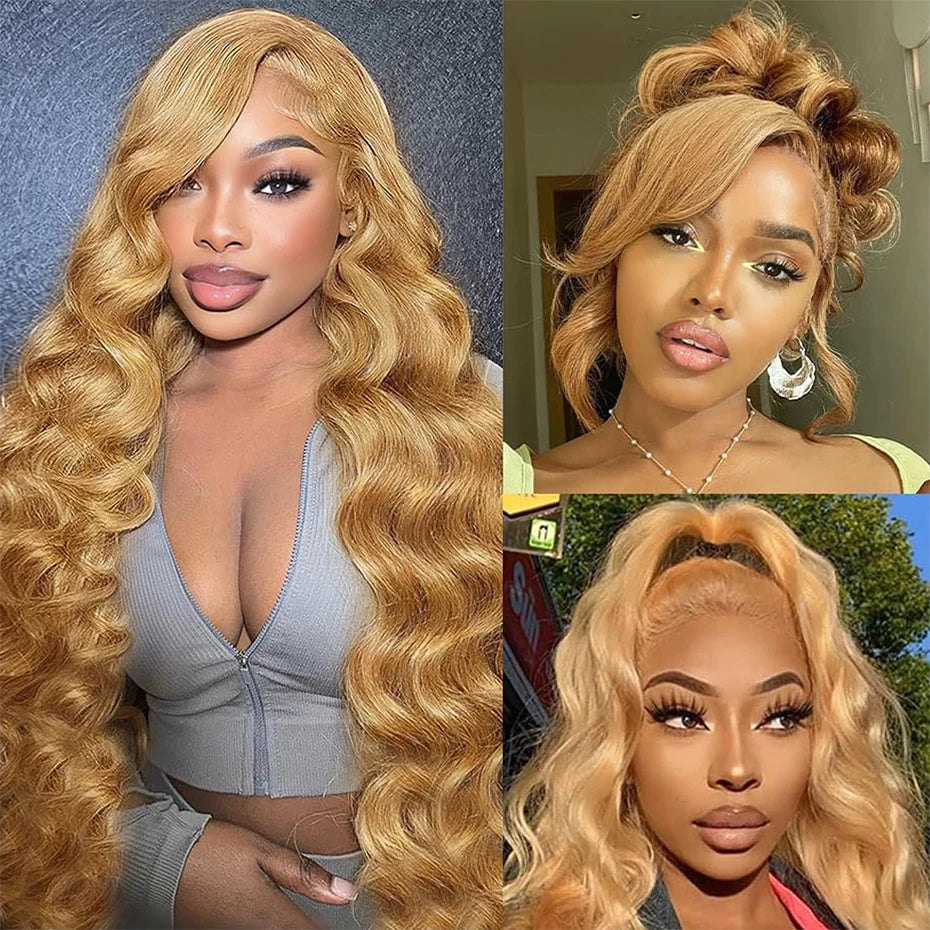 Blonde Body Wave Honey Lace Front Wig Human Hair #27 Colored Human Hair Wig Pre Plucked 13x6 HD Lace Frontal Wigs