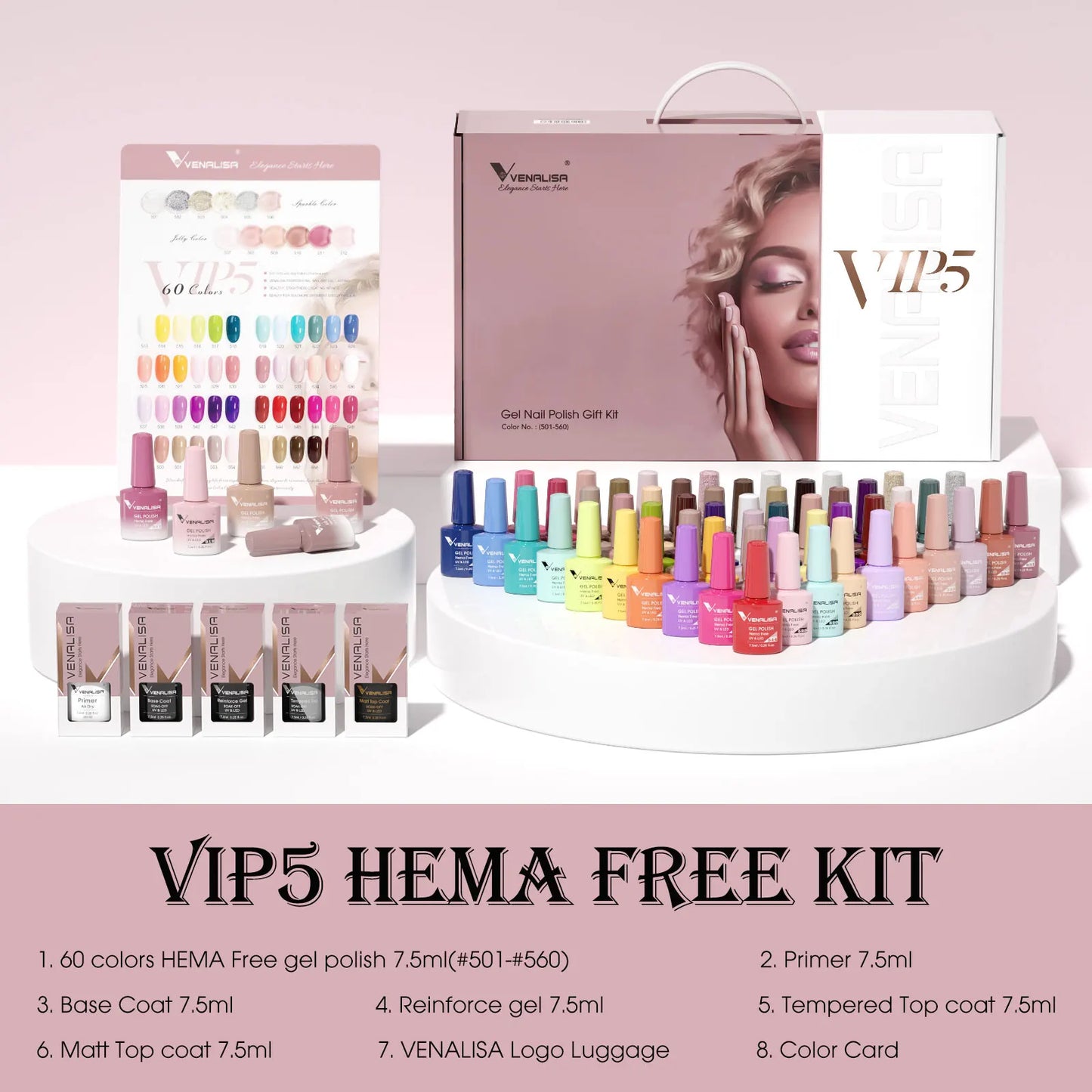 VIP5 Kit Nail Gel Polish HEMA FREE Full Coverage 36/60 Color Gel
