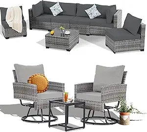 7 Pieces  Outdoor Patio Furniture Set, Wicker Outdoor Sectional