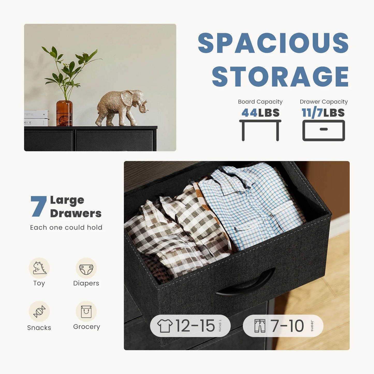 Dresser For Bedroom With 7 Fabric Drawers Organizer Storage Closet