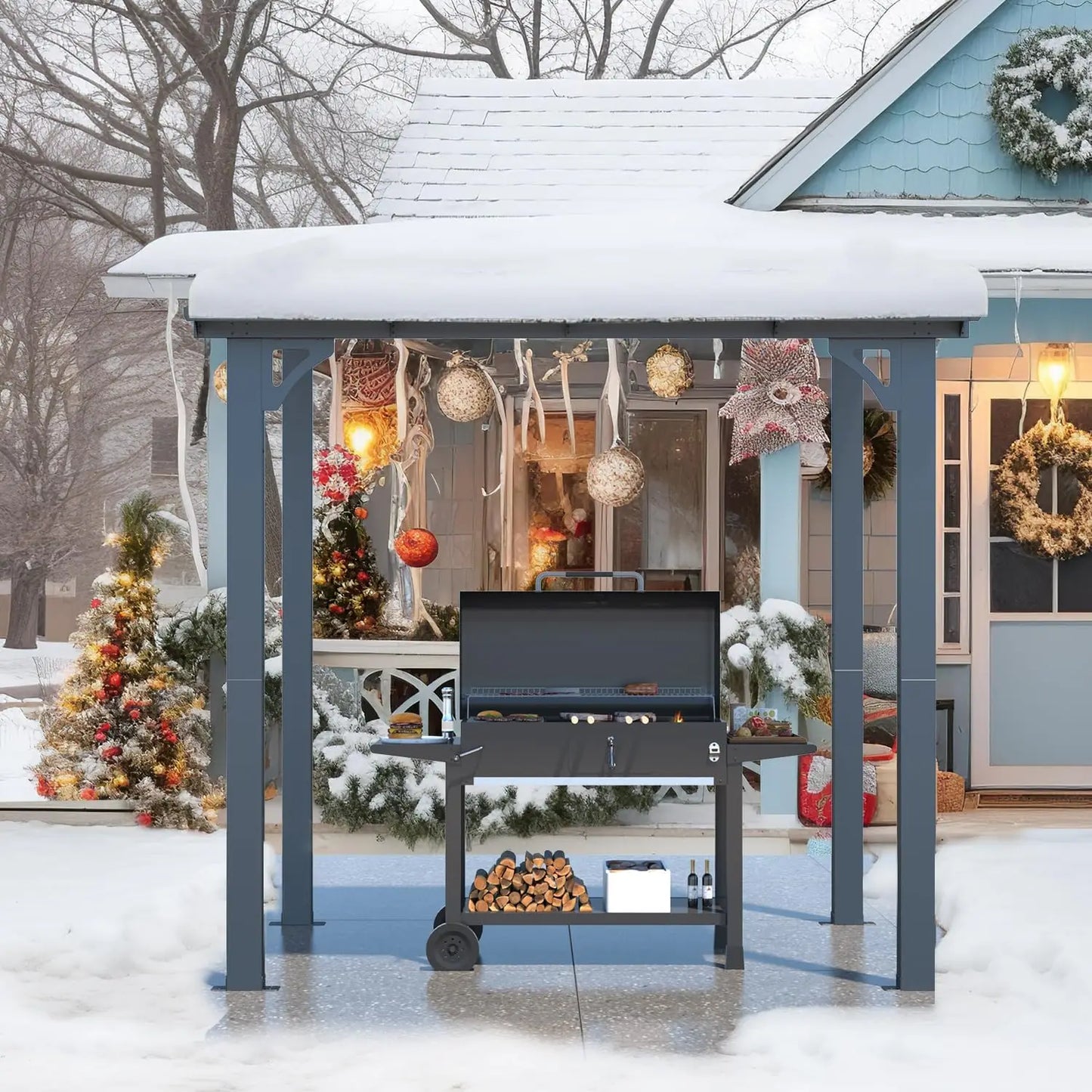 8' x 5' Grill Gazebo Outdoor Pergola for Patio, 5x8 Lean to Hard Top Grill Gazebo