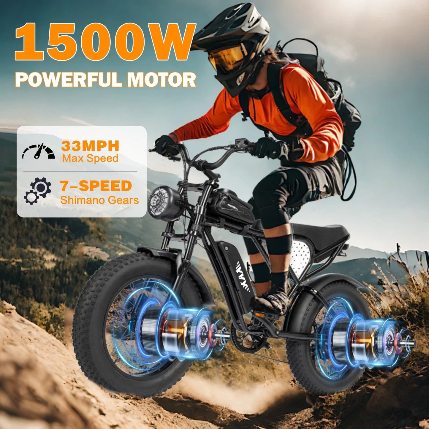 Electric Bike for Adults Removable Battery 20" All Terrain
