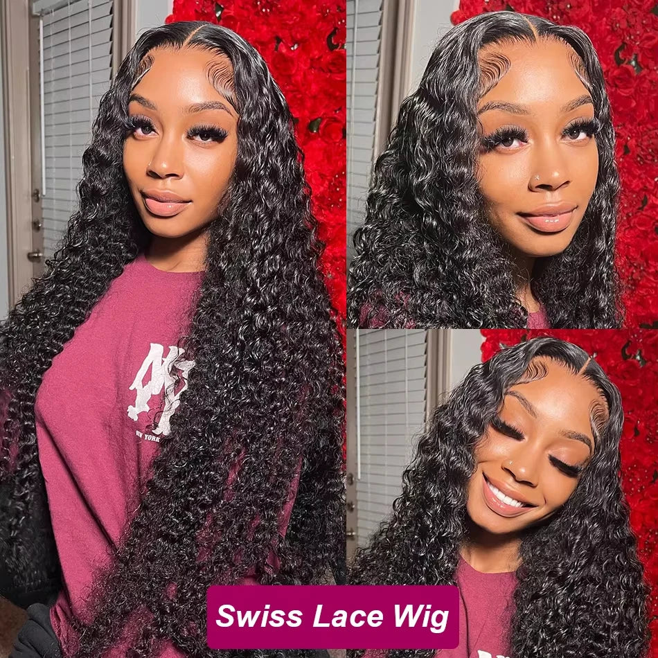 Water Wave Head Transparent Lace Front Wigs Deep Wave