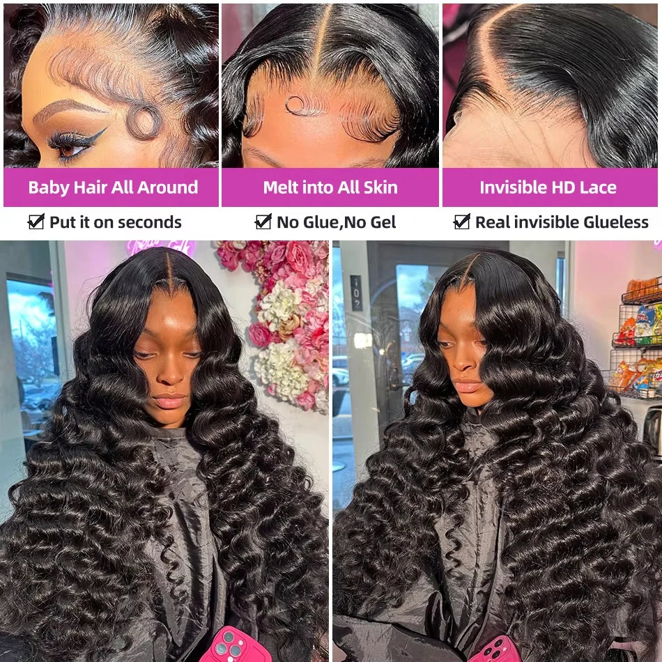Head Lace Frontal Wig Loose Deep Wave Curly Human Hair 100%
