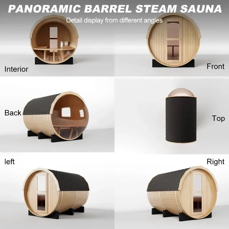 4-6 Person Outdoor Panoramic Barrel Sauna Room Hemlock Wood