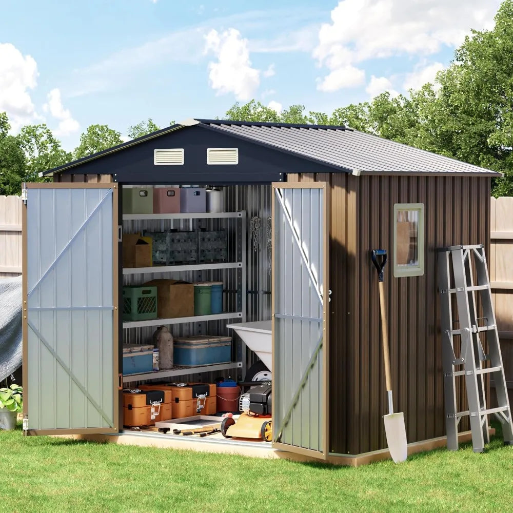 8x6FT Outdoor Steel Storage Shed with Lockable Doors, Weather-Resistant Met